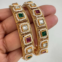 Set of 2 Ruby Emerald Kundan Gold Bangles(2 PC)/Indian Bangles/Kundan bangles/Indian wedding/bridal jewelry/Openable Gold bangles