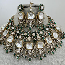 Green Bridal Mossinate Polki Victorian Necklace, Sabyasachi Necklace, Wedding necklace, Semi Precious Jewelry, Bollywood Celebrity Necklace
