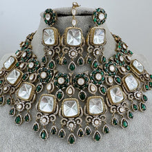 Green Bridal Mossinate Polki Victorian Necklace, Sabyasachi Necklace, Wedding necklace, Semi Precious Jewelry, Bollywood Celebrity Necklace