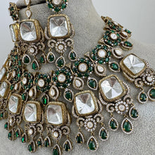 Green Bridal Mossinate Polki Victorian Necklace, Sabyasachi Necklace, Wedding necklace, Semi Precious Jewelry, Bollywood Celebrity Necklace