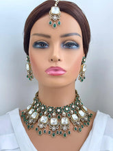 Green Bridal Mossinate Polki Victorian Necklace, Sabyasachi Necklace, Wedding necklace, Semi Precious Jewelry, Bollywood Celebrity Necklace