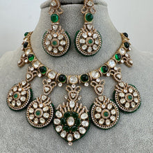 Green Mossinate Polki Fusion Necklace, Sabyasachi Necklace, Wedding Necklace, Semi Precious Jewelry, Bollywood Celebrity Necklace,Pakistani