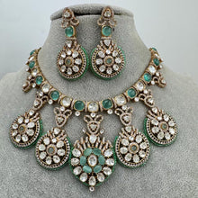 Mint Green Mossinate Polki Fusion Necklace, Sabyasachi Necklace, Wedding Necklace, Semi Precious Jewelry, Bollywood Celebrity ,Pakistani