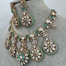 Mint Green Mossinate Polki Fusion Necklace, Sabyasachi Necklace, Wedding Necklace, Semi Precious Jewelry, Bollywood Celebrity ,Pakistani