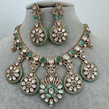 Mint Green Mossinate Polki Fusion Necklace, Sabyasachi Necklace, Wedding Necklace, Semi Precious Jewelry, Bollywood Celebrity ,Pakistani