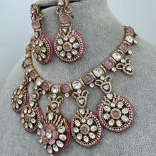 Pink Moissanite Polki Fusion Necklace, Sabyasachi Necklace, Wedding Necklace, Semi Precious Jewelry, Bollywood Celebrity Necklace, Pakistani