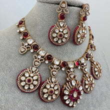 Ruby Moissanite Polki Fusion Necklace, Sabyasachi Necklace, Wedding Necklace, Semi Precious Jewelry, Bollywood Celebrity Necklace, Pakistani