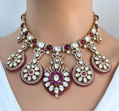 Ruby Moissanite Polki Fusion Necklace, Sabyasachi Necklace, Wedding Necklace, Semi Precious Jewelry, Bollywood Celebrity Necklace, Pakistani