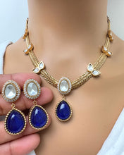 Blue Doublet Antique Gold Kundan Necklace, South Indian Jewelry, Fusion Necklace Wedding necklace, Gold Necklace, Victorian uncut kundan