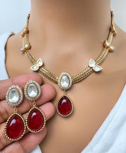 Ruby Doublet Antique Gold Kundan Necklace, South Indian Jewelry, Fusion Necklace Wedding necklace, Gold Necklace, Victorian uncut kundan