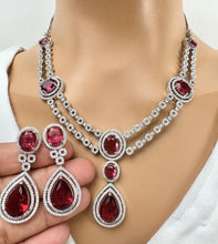 Ruby CZ diamond bridal Necklace , American Diamond wedding necklace, Cz jewelry, Indian, Pakistani, Punjabi wedding jewelry, prom necklace