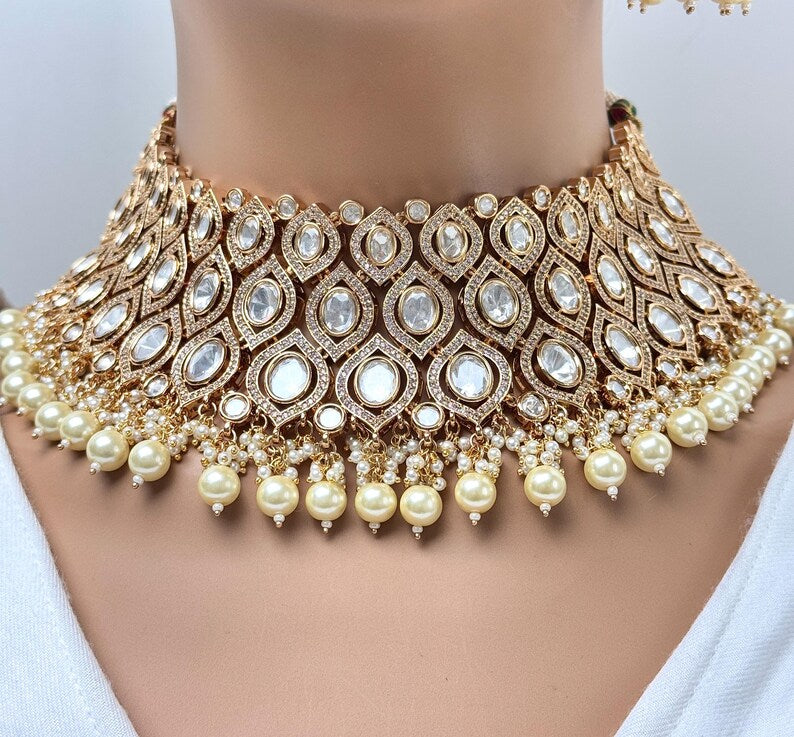 White Bridal Necklace Fine Kundan Indian Necklace,Tyaani Necklace Wedding necklace, Fine kundan jewelry, Pakistani Jewelry, Indian Jewelry
