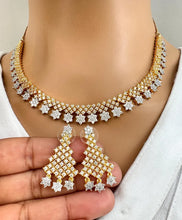Gold Dual Tone CZ American Diamond necklace/Dainty Gold CZ Stones Necklace/Elegant/Unique Jewelry/Indian/Pakistani/Bollywood/Indian Wedding