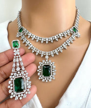 Emerald CZ diamond bridal necklace, American Diamond wedding necklace, Cz jewelry, Indian, Pakistani, Punjabi wedding jewelry