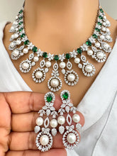 Emerald Green Silver CZ Diamond necklace, American Diamond Necklace,Indian pakistani jewelry for wedding, gift for her, bridal jewelry