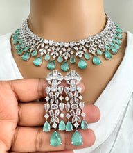 Mint CZ diamond Bridal Necklace Jewelry, Prom Jewelry, Mother of the Bride Teardrop Crystal Necklace, Bridesmaid, Graduation gift