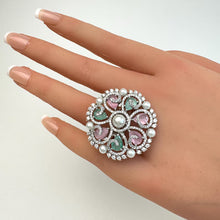 Large American Diamond Ring/Statement Ring/Cocktail Adjustable Ring/Indian Ring/Pakistani Jewelry/Indian/Bollywood Jewelry/Indian Wedding