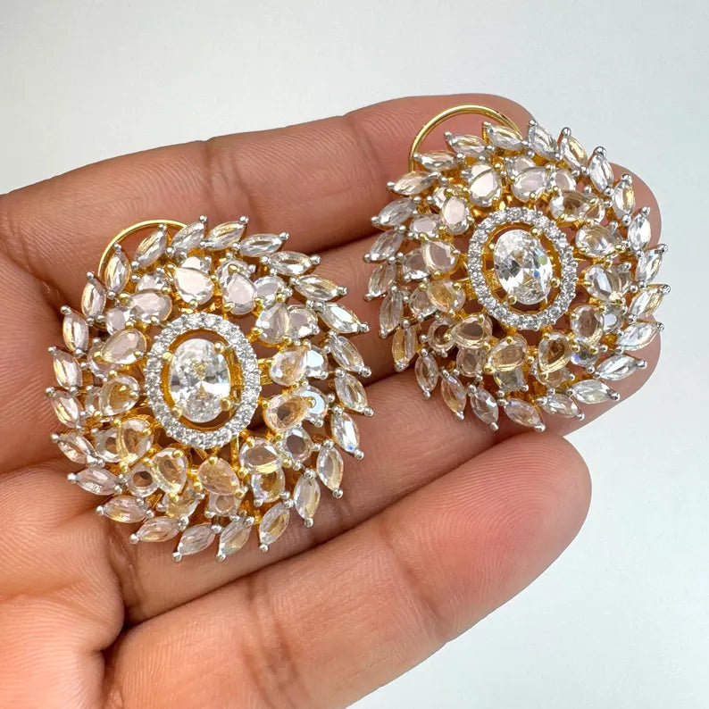 Cubic Zirconia Classic Tops With 2 Tone Plating /Indian Stud Earrings/Statement Stud Earrings/Diamond Stud Earrings/Cz Studs/Diamond Studs