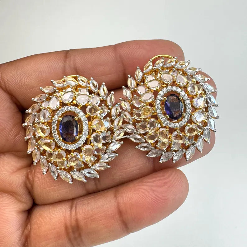 Cubic Zirconia Classic Tops With 2 Tone Plating /Indian Stud Earrings/Statement Stud Earrings/Diamond Stud Earrings/Cz Studs/Diamond Studs