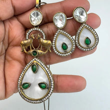 Victorian Moissanite Polki Kundan Chain Pendant Set With Victorian Plating, Sabyasachi Inspired Necklace, Indian Pakistani wedding Jewelry