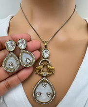 Victorian Moissanite Polki Kundan Chain Pendant Set With Victorian Plating, Sabyasachi Inspired Necklace, Indian Pakistani wedding Jewelry