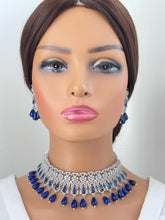 Sapphire Blue Silver CZ Diamond Bridal necklace, American Diamond Necklace,Indian pakistani jewelry for wedding, gift for her,bridal jewelry