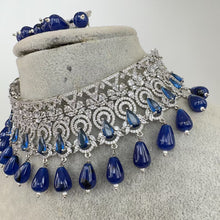 Sapphire Blue Silver CZ Diamond Bridal necklace, American Diamond Necklace,Indian pakistani jewelry for wedding, gift for her,bridal jewelry