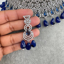 Sapphire Blue Silver CZ Diamond Bridal necklace, American Diamond Necklace,Indian pakistani jewelry for wedding, gift for her,bridal jewelry