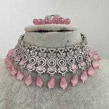 Pink Silver CZ Diamond Bridal necklace, American Diamond Necklace,Indian pakistani jewelry for wedding, gift for her,bridal jewelry