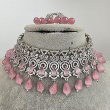 Pink Silver CZ Diamond Bridal necklace, American Diamond Necklace,Indian pakistani jewelry for wedding, gift for her,bridal jewelry