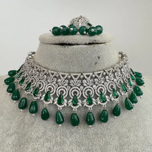 Green Silver CZ Diamond Bridal necklace, American Diamond Necklace,Indian pakistani jewelry for wedding, gift for her,bridal jewelry