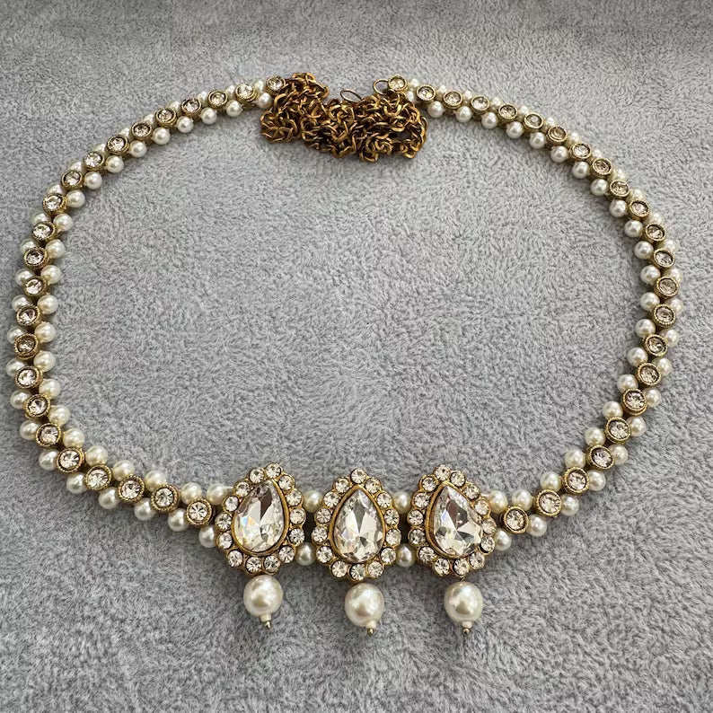 Antique Stone Pearl Belly Chain/Kundan Belly chain/Polki Belt/Indian waist belt/Kamarpatta/waist chain/jewelry belt/Kamarbandh/Kundan Belt