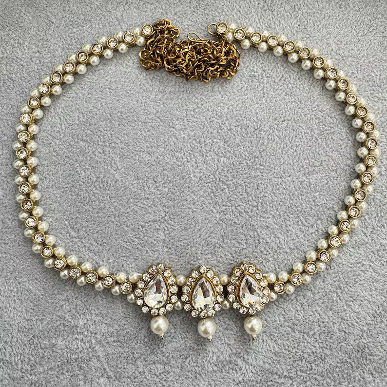 Antique Stone Pearl Belly Chain/Kundan Belly chain/Polki Belt/Indian waist belt/Kamarpatta/waist chain/jewelry belt/Kamarbandh/Kundan Belt