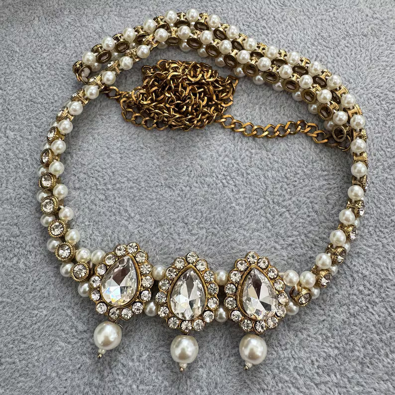 Antique Stone Pearl Belly Chain/Kundan Belly chain/Polki Belt/Indian waist belt/Kamarpatta/waist chain/jewelry belt/Kamarbandh/Kundan Belt