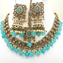 Auqa Blue Antique Polki Kundan necklace set/Reverse Ad Necklace/Statement necklace/Indian/Punjabi Necklace/Pakistani Jewelry/Bridal necklace