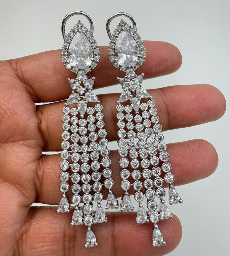 2 Tone Gold American Diamond earrings/Indian Jewelry/Pakistani Jewelry/Indian CZ earrings/AD earrings/Statement earrings/Gift for her