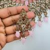 Pink Antique Polki Kundan Pearl Necklace with earrings and tikka, bridal necklace, Indian Pakistani Wedding Jewelry