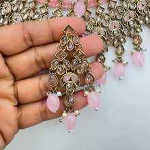 Pink Antique Polki Kundan Pearl Necklace with earrings and tikka, bridal necklace, Indian Pakistani Wedding Jewelry