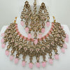 Pink Antique Polki Kundan Pearl Necklace with earrings and tikka, bridal necklace, Indian Pakistani Wedding Jewelry