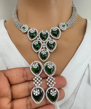 Emerald CZ diamond bridal necklace, American Diamond wedding necklace, Cz jewelry, Indian, Pakistani, Punjabi wedding jewelry