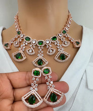 Green Silver\RoseGold Diamond necklace \American Diamond necklace \CZ Stones Necklace \Indian jewelry wedding necklace bridal Indian Wedding