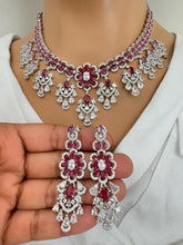 Ruby CZ diamond bridal necklace, American Diamond wedding necklace, Cz jewelry, Indian, Pakistani, Punjabi wedding jewelry