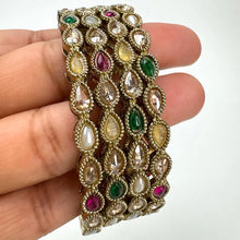 Set of 4 Polki Kundan Gold finish Bangles Set mix Sizes Punjabi Pearl bangles Set/Bridal bangles/Antique bangles/Polki Reverse AD bangles
