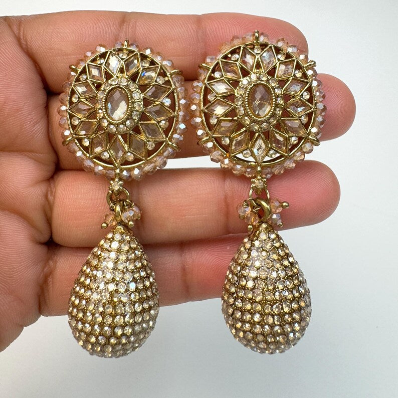 Champagne Polki Stone drop earrings, Victorian Earrings/Statement Earrings\Indian Earrings/Stone Earrings, Indian wedding/Gift for her