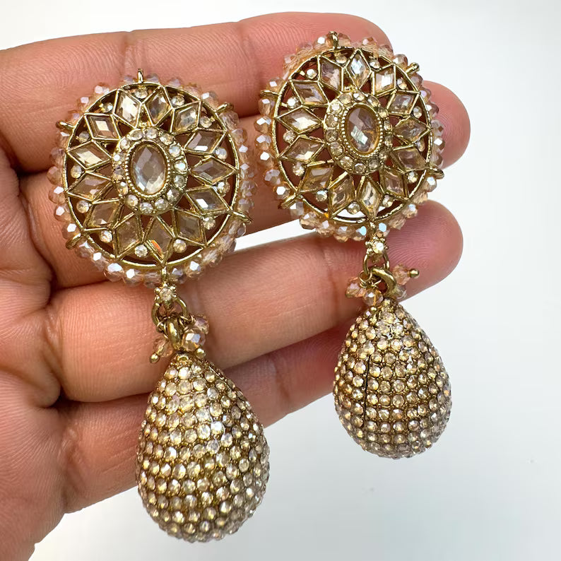 Champagne Polki Stone drop earrings, Victorian Earrings/Statement Earrings\Indian Earrings/Stone Earrings, Indian wedding/Gift for her