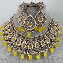 Yellow Antique Polki Kundan necklace/Indian Jewelry/Pakistani Jewelry set/Weddings necklace/Bridal necklace/Reverse AD Set