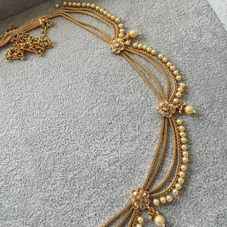 Antique Gold Pearl Belly Chain/Bridal Belly chain/Vaddanam/Kamarpatta/South Indian Jewelry/tagdi/Indian waist belt/jewelry belt/Kamarbandh