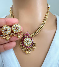 Ruby Antique Gold Necklace, South Indian Jewelry, Temple Jewelry, Guttapusalu Necklace, Kemp Jewelry, Wedding necklace, Gold Necklace