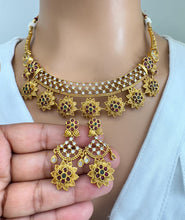 RubyGreen Matt Gold CZ Diamond Antique necklace, wedding jewelry South Indian, Jewelry Wedding necklace, Bridal necklace, Kemp Necklace