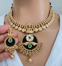 Green Gold Necklace Antique Temple Necklace With Gold Plating Guttapusalu Necklace Wedding necklace Bridal necklace Indian Necklace